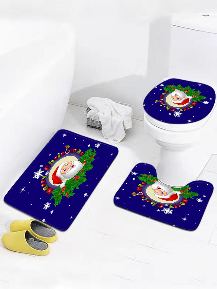 4pc Christmas Santa Claus Pattern Bath Rug And Shower Curtain - view 3