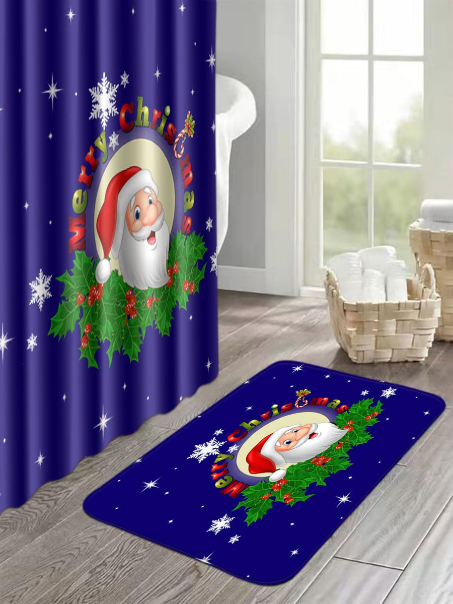 4pc Christmas Santa Claus Pattern Bath Rug And Shower Curtain - view 4