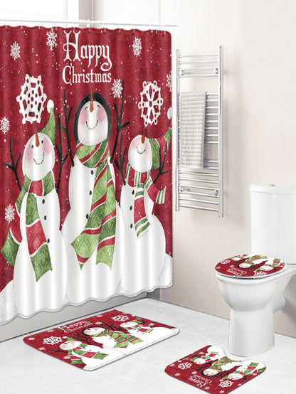4pc Christmas Snowman Print Bath Rug Set