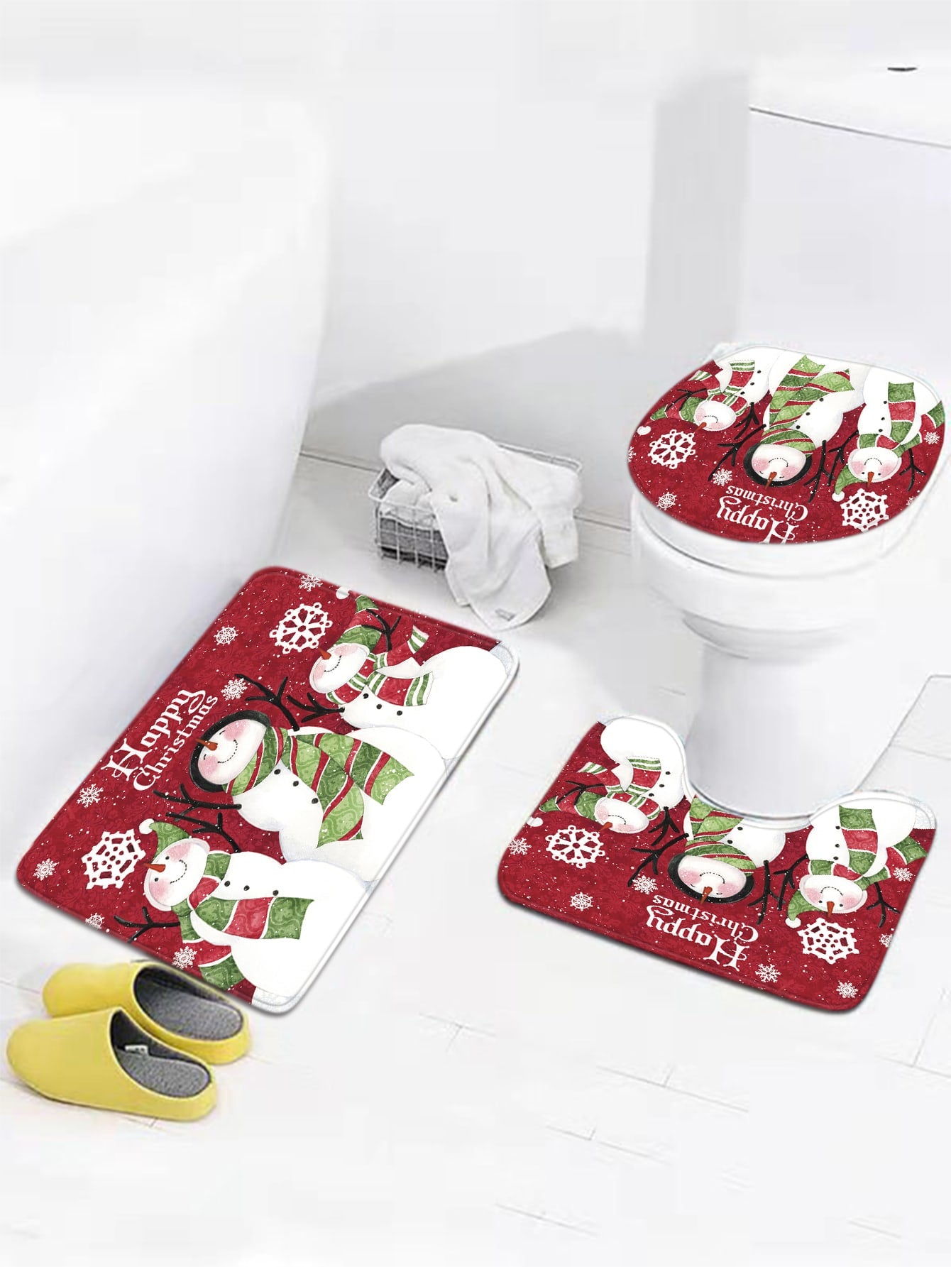 4pc Christmas Snowman Print Bath Rug Set