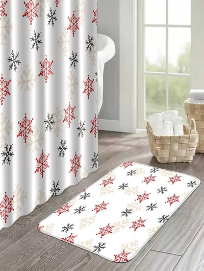 4pc Snowflake Pattern Bath Rug And Shower Curtain