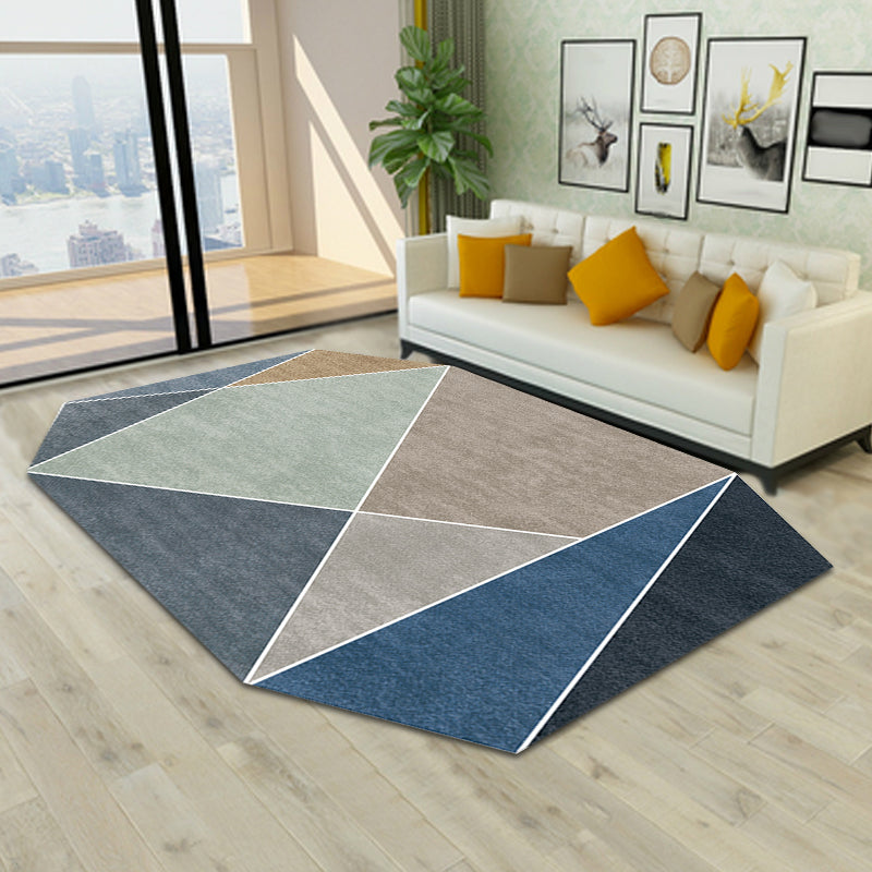 Blue and Brown Irregular Rug Bedroom Novelty Color Block Pattern Area Rug Polyester Pet Friendly Carpet - Blue - Clearhalo - 'Area Rug' - 'Rug' - 1692520