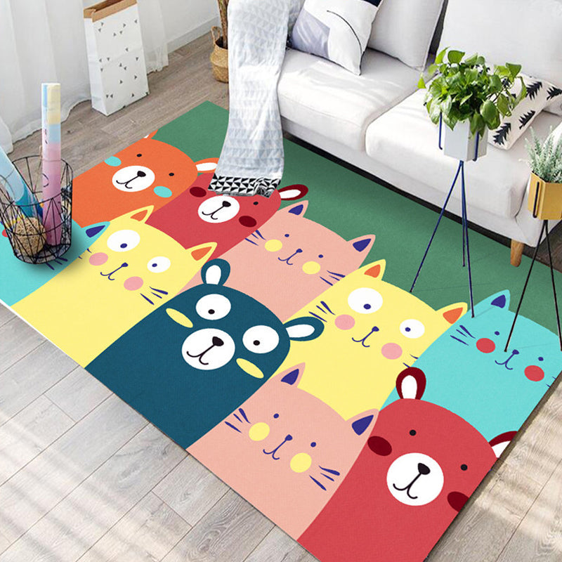 Kids Child's Room Rug in Blue and Pink Animal Cat Rabbit Dolphin Print Rug Polyester Pet Friendly Area Rug - Green - Clearhalo - 'Area Rug' - 'Rug' - 1692580