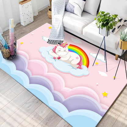 Kids Child's Room Rug in Blue and Pink Animal Cat Rabbit Dolphin Print Rug Polyester Pet Friendly Area Rug - Pink - Clearhalo - 'Area Rug' - 'Rug' - 1692586