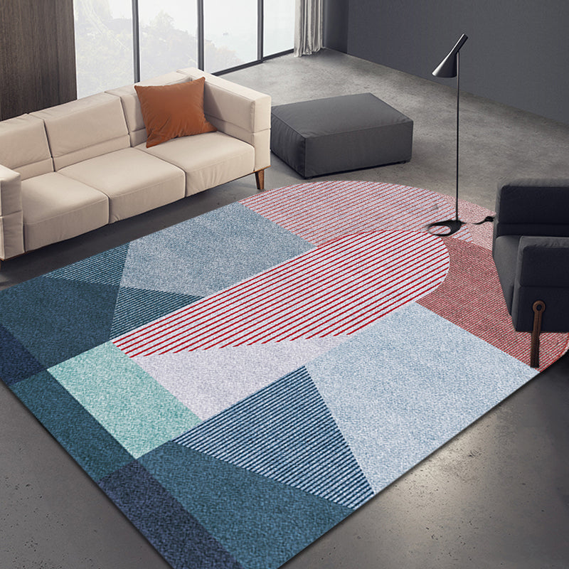 Novelty Living Room Irregular Rug in Pink and Grey Color Block Stripe Print Rug Polyester Anti-Slip Area Rug