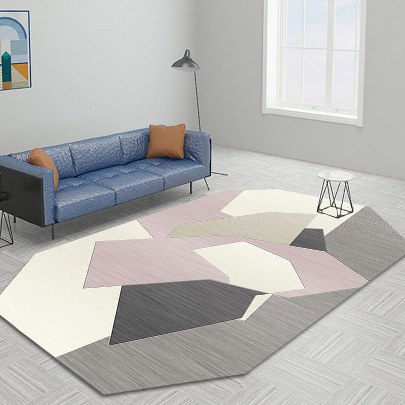 Ivory Irregular Bedroom Rug Novelty Color Block Pattern Area Rug Polyester Anti-Slip Backing Carpet - Clearhalo - 'Area Rug' - 'Rug' - 1692658