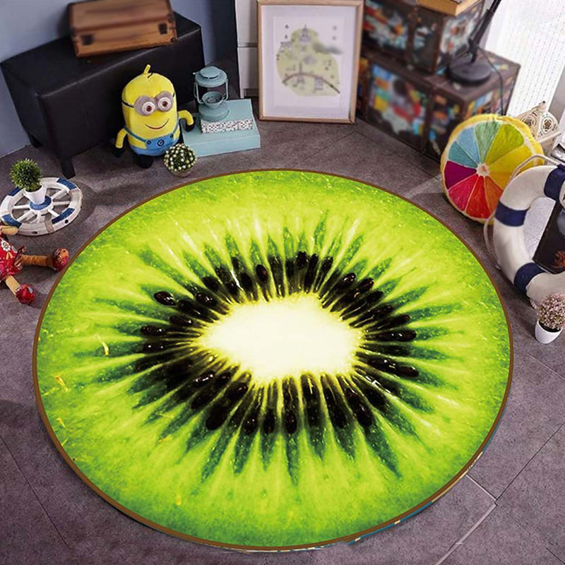 Kids Child's Room Rug in Green Food & Beverage Watermelon Kiwi Fruit Candy Print Rug Polyester Non-Slip Area Rug - Green - Clearhalo - 'Area Rug' - 'Rug' - 1692703