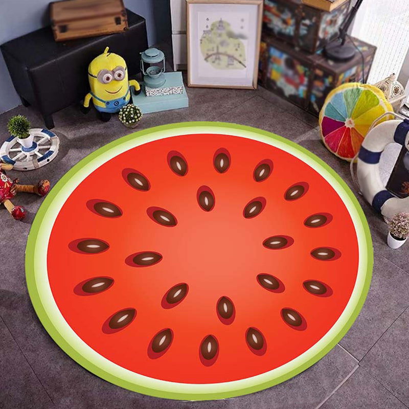 Kids Child's Room Rug in Green Food & Beverage Watermelon Kiwi Fruit Candy Print Rug Polyester Non-Slip Area Rug - Rose Red - Clearhalo - 'Area Rug' - 'Rug' - 1692706