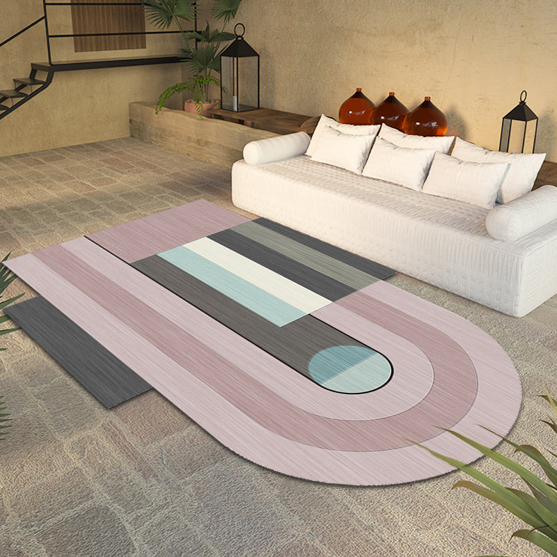 Novelty Living Room Irregular Rug in Pink Color Block Arc Rectangle Print Rug Polyester Machine Washable Area - view 3