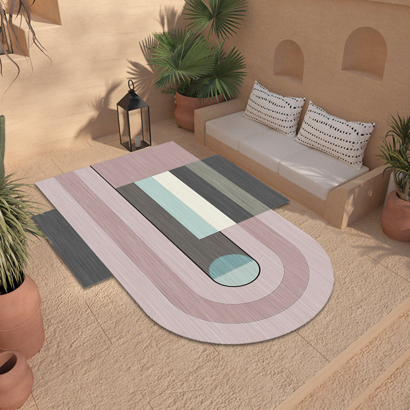 Novelty Living Room Irregular Rug in Pink Color Block Arc Rectangle Print Rug Polyester Machine Washable Area