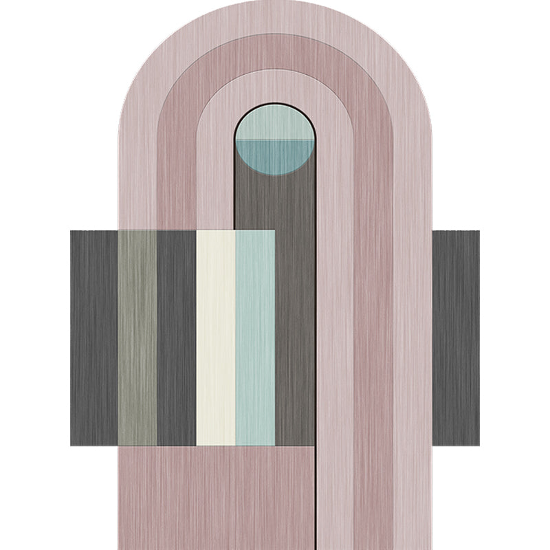 Novelty Living Room Irregular Rug in Pink Color Block Arc Rectangle Print Rug Polyester Machine Washable Area - view 2