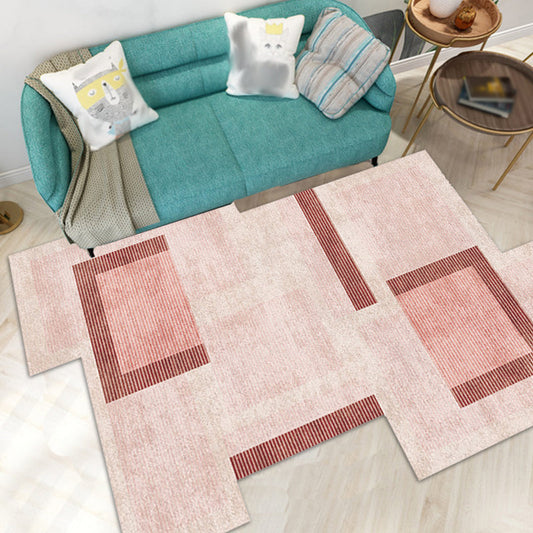 Novelty Living Room Irregular Rug in Pink Color Block Print Rug Polyester Stain-Resistant Area Rug