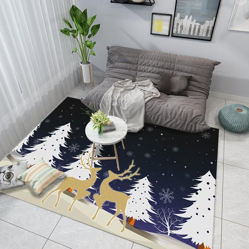 Casual Kids Rug in Black and Grey Animal Tiger Deer Pattern Rug Polyester Pet Friendly Carpet for Children's Room