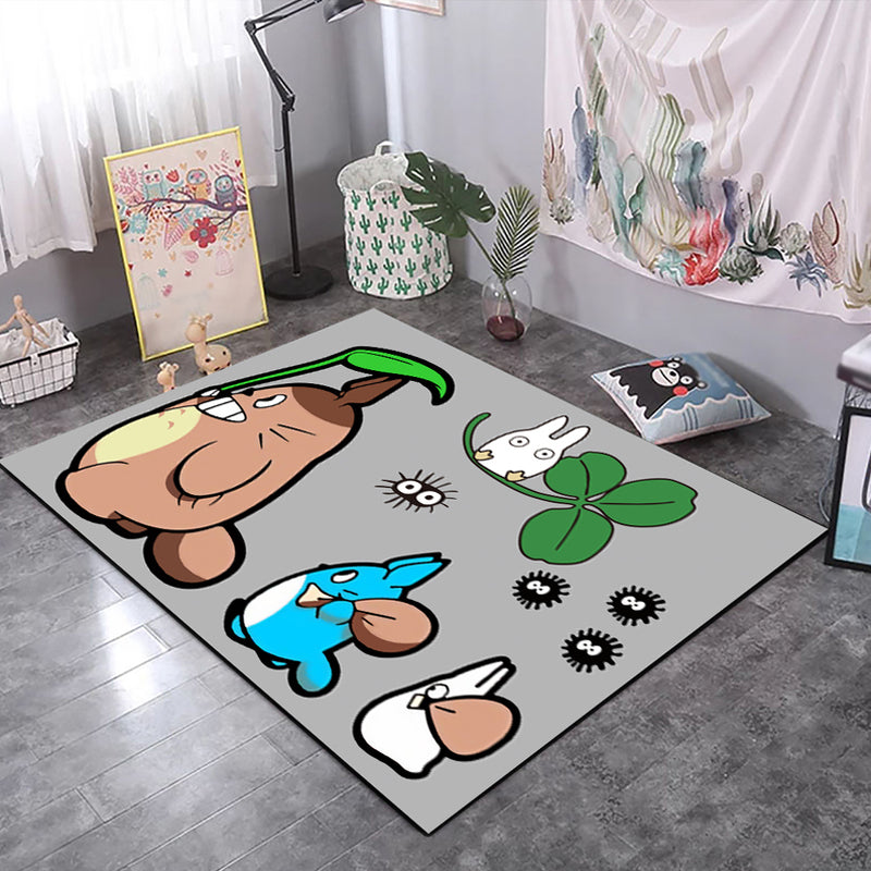 Casual Kids Rug in Black and Grey Animal Tiger Deer Pattern Rug Polyester Pet Friendly Carpet for Children's Room