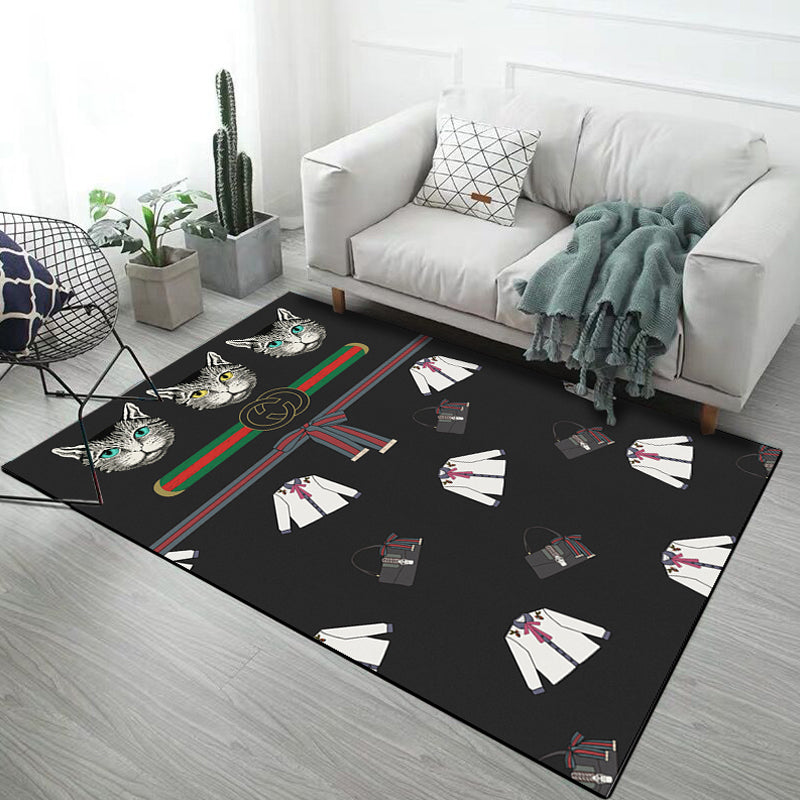 Casual Kids Rug in Black and Grey Animal Tiger Deer Pattern Rug Polyester Pet Friendly Carpet for Children's Room