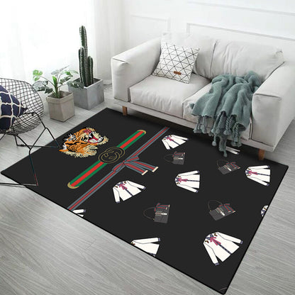 Casual Kids Rug in Black and Grey Animal Tiger Deer Pattern Rug Polyester Pet Friendly Carpet for Children's Room