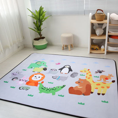 Kids Child's Room Rug in Pink and Blue Animal Penguin Giraffe Sheep Print Rug Wool Machine Washable Area Rug - Clearhalo - 'Area Rug' - 'Rug' - 1692929