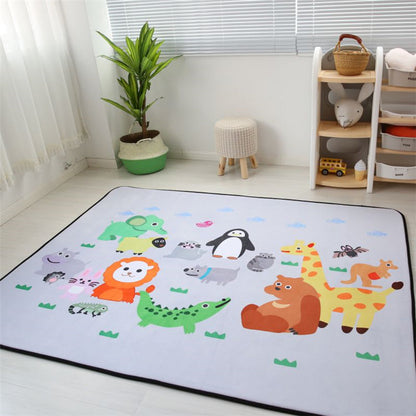 Kids Child's Room Rug in Pink and Blue Animal Penguin Giraffe Sheep Print Rug Wool Machine Washable Area Rug - Grey - 4'11" x 6'7" - Clearhalo - 'Area Rug' - 'Rug' - 1692931