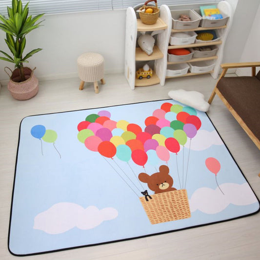 Kids Child's Room Rug in Blue and Yellow Fairy Tales Castle Balloon Fireworks Print Rug Woolen Pet Friendly Area Rug - Light Blue - 4'11" x 6'7" - Clearhalo - 'Area Rug' - 'Rug' - 1692948