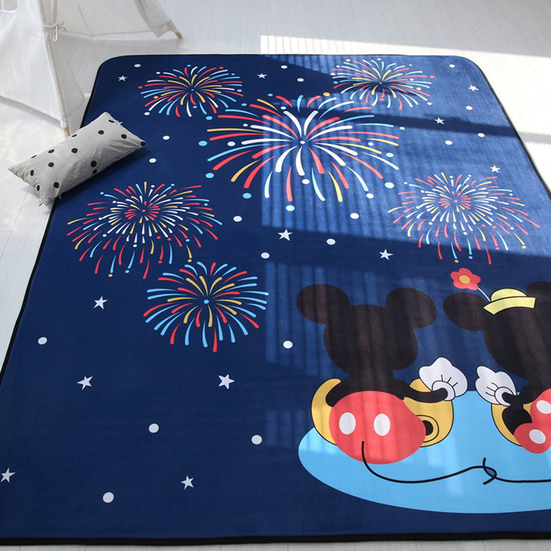 Kids Child's Room Rug in Blue and Yellow Fairy Tales Castle Balloon Fireworks Print Rug Woolen Pet Friendly Area Rug - Dark Blue - 4'11" x 6'7" - Clearhalo - 'Area Rug' - 'Rug' - 1692950