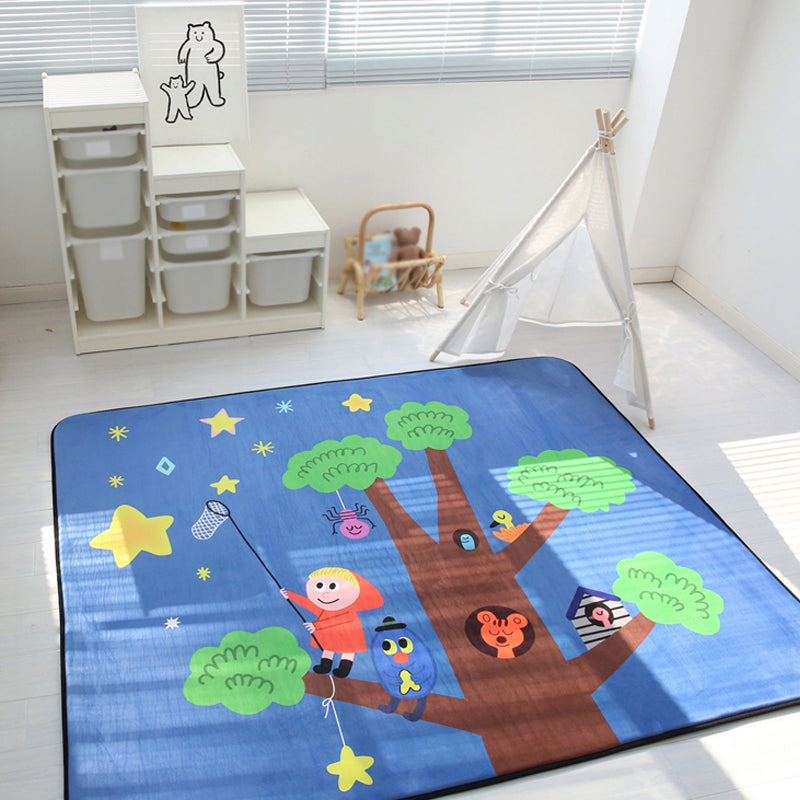 Kids Child's Room Rug in Blue and Yellow Fairy Tales Castle Balloon Fireworks Print Rug Woolen Pet Friendly Area Rug - Green - 4'11" x 6'7" - Clearhalo - 'Area Rug' - 'Rug' - 1692951