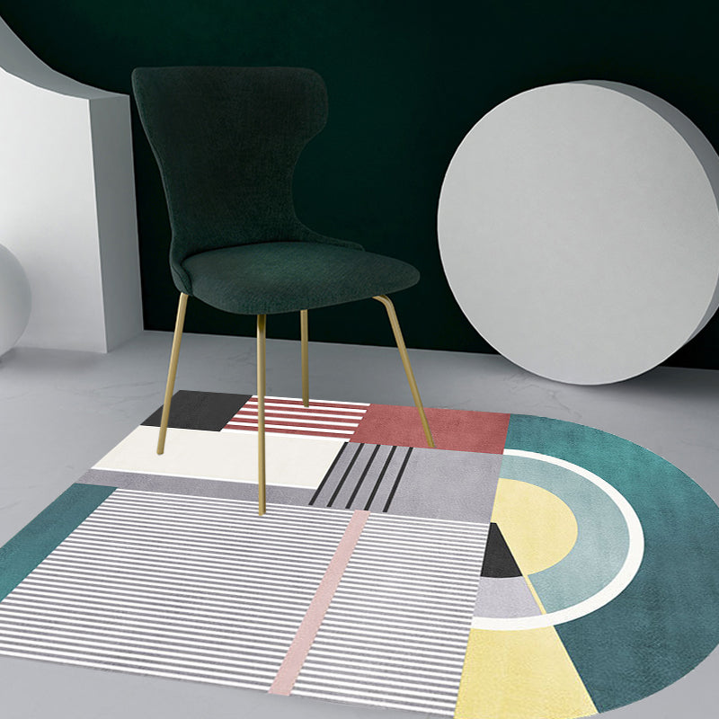 Grey and Green Irregular Rug Bedroom Novelty Color Block Pattern Area Rug Polyester Stain-Resistant Carpet - view 2