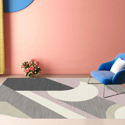 Contemporary Novelty Irregular Rug in Grey and Pink Colorblock Pattern Rug Polyester Washable Carpet for Home Decoration