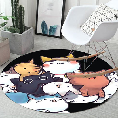 Kids Child's Room Rug in Black and White Animal Cats Print Rug Polyester Anti-Slip Backing Area Rug - Black - Clearhalo - 'Area Rug' - 'Rug' - 1693089