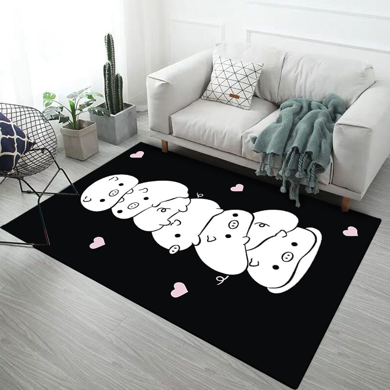 Kids Child's Room Rug in Black and Pink Animal Chicken Unicorn Pig Print Rug Polyester Anti-Slip Area Rug - White - Clearhalo - 'Area Rug' - 'Rug' - 1693100