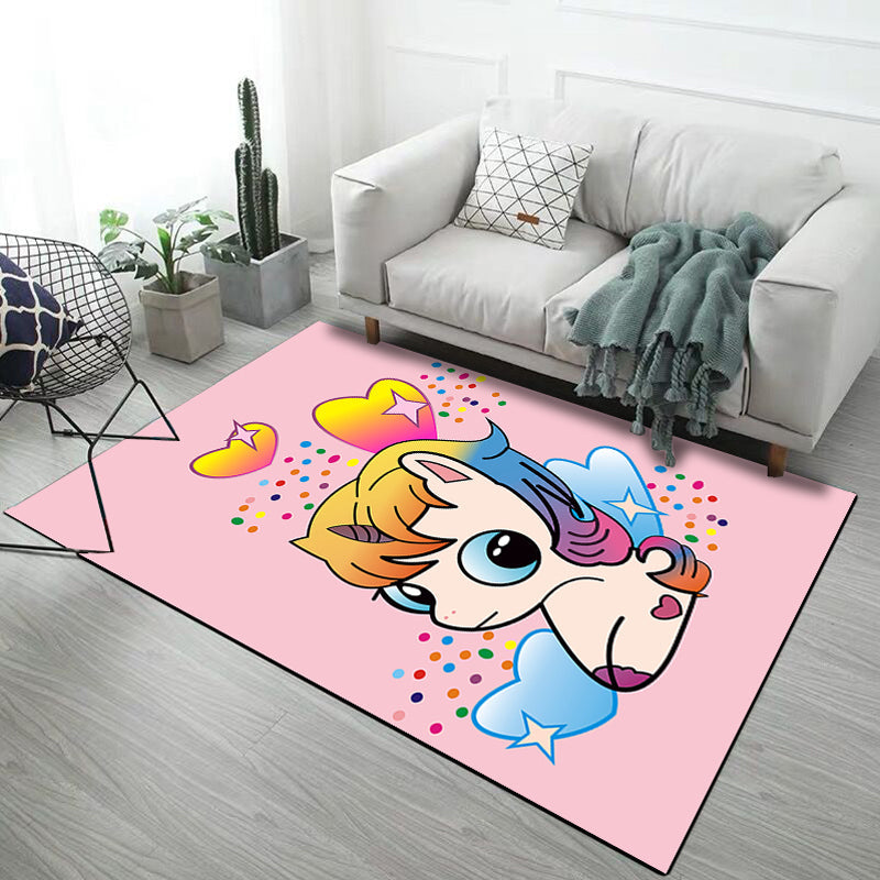 Kids Child's Room Rug in Black and Pink Animal Chicken Unicorn Pig Print Rug Polyester Anti-Slip Area Rug - Pink - Clearhalo - 'Area Rug' - 'Rug' - 1693106