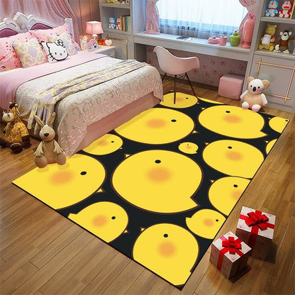 Kids Child's Room Rug in Black and Pink Animal Chicken Unicorn Pig Print Rug Polyester Anti-Slip Area Rug - Yellow - Clearhalo - 'Area Rug' - 'Rug' - 1693107