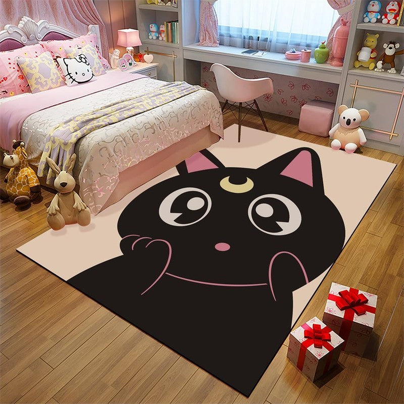 Kids Child's Room Rug in Black and Pink Animal Chicken Unicorn Pig Print Rug Polyester Anti-Slip Area Rug - Black - Clearhalo - 'Area Rug' - 'Rug' - 1693108