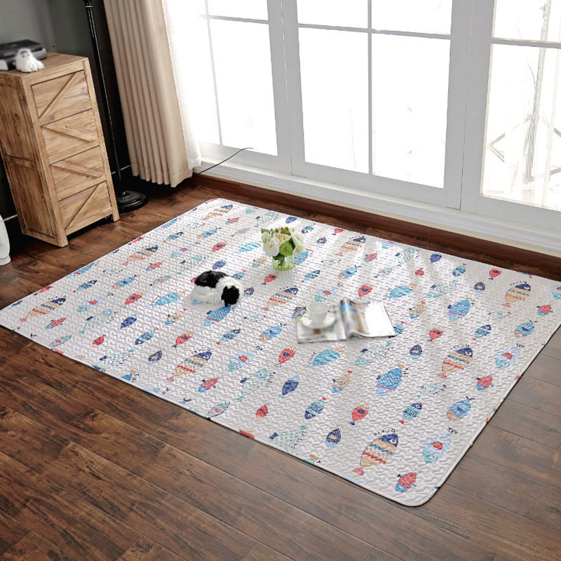 Pink and Yellow Nursery Rug Kids Animal Deer Cat Rabbit Pattern Area Rug Cotton Washable Carpet - Beige - Clearhalo - 'Area Rug' - 'Rug' - 1693166
