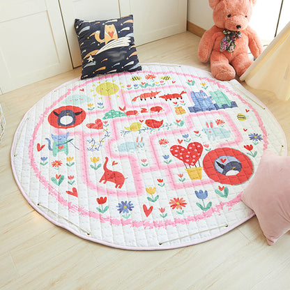 Grey and Pink Nursery Rug Kids Cars & Roads House Heart Pattern Area Rug Polyester Stain-Resistant Carpet