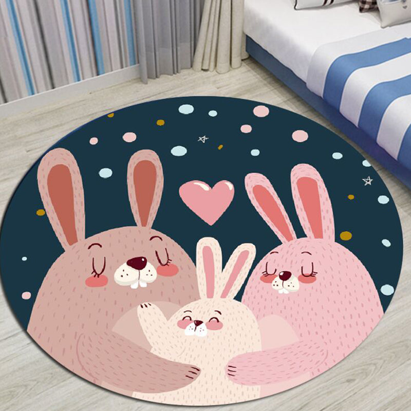 Kids Bedroom Rug in Black and Blue Animal Pig Rabbit Jellyfish Print Rug Polyester Stain-Resistant Area Rug - Pink - Clearhalo - 'Area Rug' - 'Rug' - 1693214