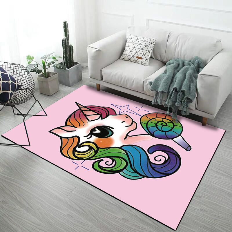 Stylish Kids Rug in Pink and Grey Animal Unicorn Rabbit Dog Pattern Rug Polyester Non-Slip Carpet for Children's Room Pink Clearhalo 'Area Rug' 'Rug' 1693239