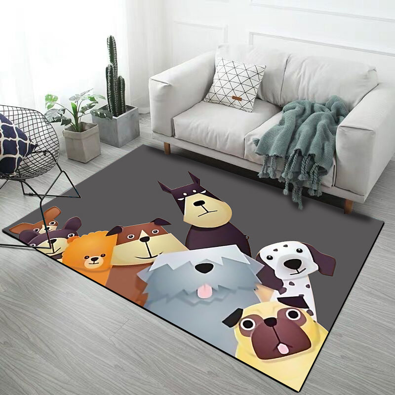 Stylish Kids Rug in Pink and Grey Animal Unicorn Rabbit Dog Pattern Rug Polyester Non-Slip Carpet for Children's Room Black Clearhalo 'Area Rug' 'Rug' 1693247