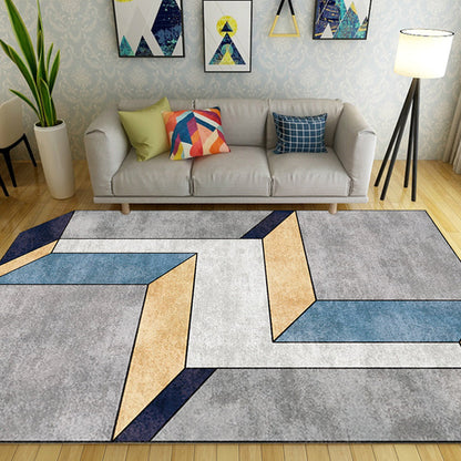 Novelty Living Room Irregular Rug in Grey Color Block Cubic Print Rug Polyester Machine Washable Area Rug