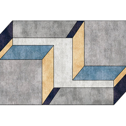 Novelty Living Room Irregular Rug in Grey Color Block Cubic Print Rug Polyester Machine Washable Area Rug