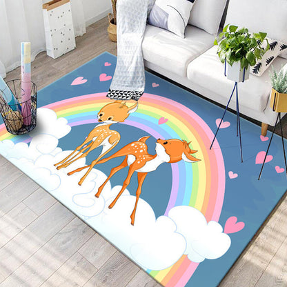 Black and Blue Nursery Rug Kids Animal Butterfly Deer Whale Pattern Area Rug Polyester Machine Washable Carpet - Blue - Clearhalo - 'Area Rug' - 'Rug' - 1693500