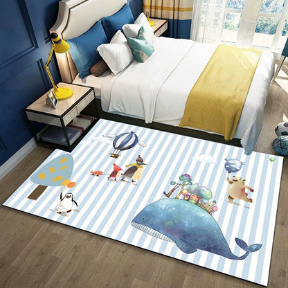 Black and Blue Nursery Rug Kids Animal Butterfly Deer Whale Pattern Area Rug Polyester Machine Washable Carpet - White - Clearhalo - 'Area Rug' - 'Rug' - 1693501