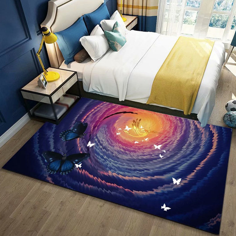 Black and Blue Nursery Rug Kids Animal Butterfly Deer Whale Pattern Area Rug Polyester Machine Washable Carpet - Black - Clearhalo - 'Area Rug' - 'Rug' - 1693502