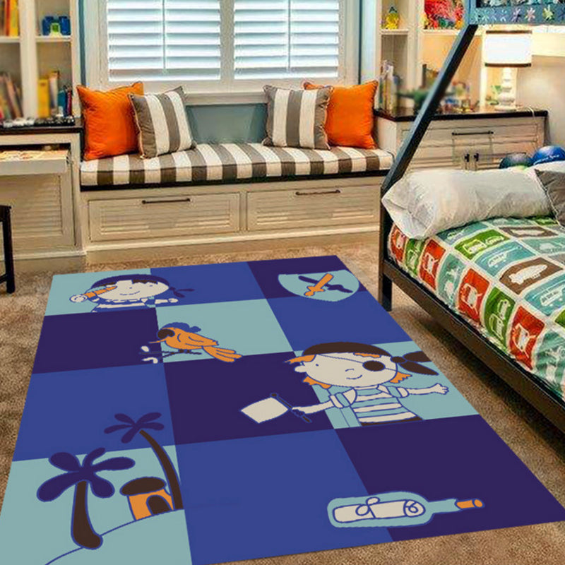 Pink and Blue Nursery Rug Kids Animal Bird Elephant Giraffe Pattern Area Rug Polyester Non-Slip Carpet - Clearhalo - 'Area Rug' - 'Rug' - 1693513