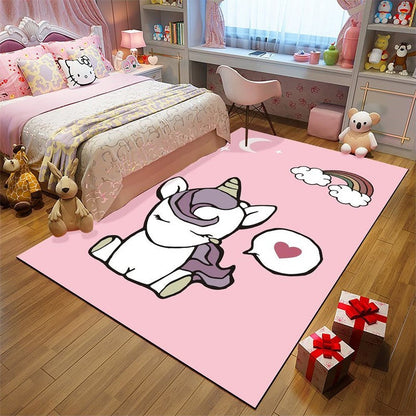 Unique Kids Rug in Pink and Black Animal Unicorn Cat Pig Pattern Rug Polyester Pet Friendly Carpet for Children's Room Pink Clearhalo 'Area Rug' 'Rug' 1693521