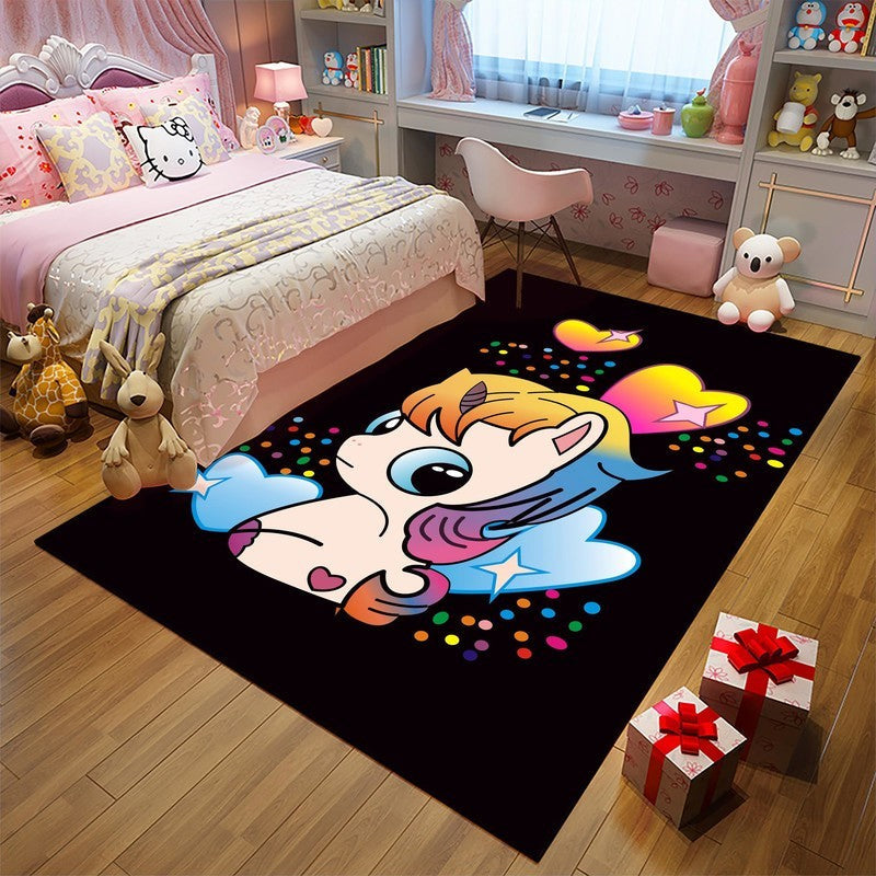 Unique Kids Rug in Pink and Black Animal Unicorn Cat Pig Pattern Rug Polyester Pet Friendly Carpet for Children's Room Blue Clearhalo 'Area Rug' 'Rug' 1693528