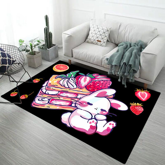 Black and Pink Nursery Rug Kids Animal Rabbit Heart Pattern Area Rug Polyester Stain-Resistant Carpet - Dark Pink - Clearhalo - 'Area Rug' - 'Rug' - 1693530