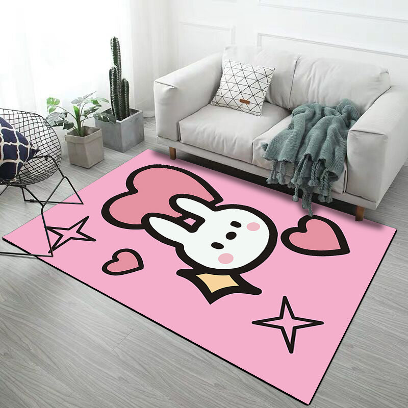 Black and Pink Nursery Rug Kids Animal Rabbit Heart Pattern Area Rug Polyester Stain-Resistant Carpet - Rose Pink - Clearhalo - 'Area Rug' - 'Rug' - 1693538