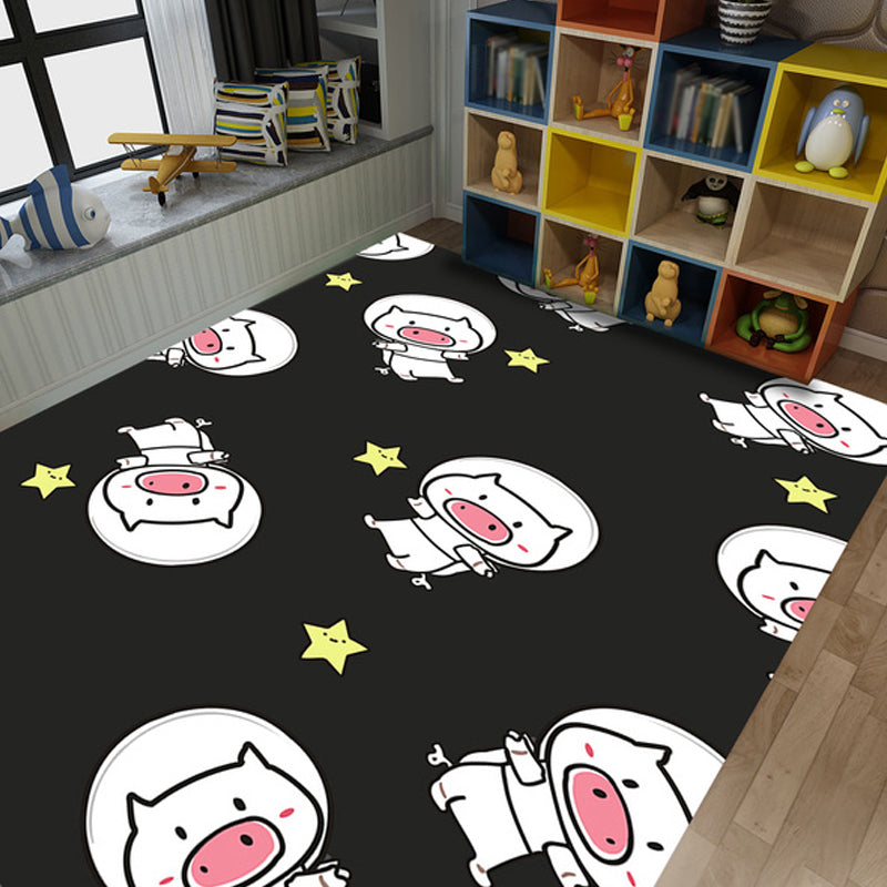 Kids Child's Room Rug in Black and Pink Animal Tiger Elephant Pig Print Rug Polyester Stain-Resistant Area Rug - White - Clearhalo - 'Area Rug' - 'Rug' - 1693539