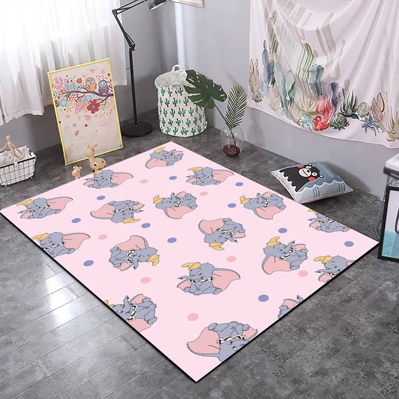 Kids Child's Room Rug in Black and Pink Animal Tiger Elephant Pig Print Rug Polyester Stain-Resistant Area Rug - Pink - Clearhalo - 'Area Rug' - 'Rug' - 1693545