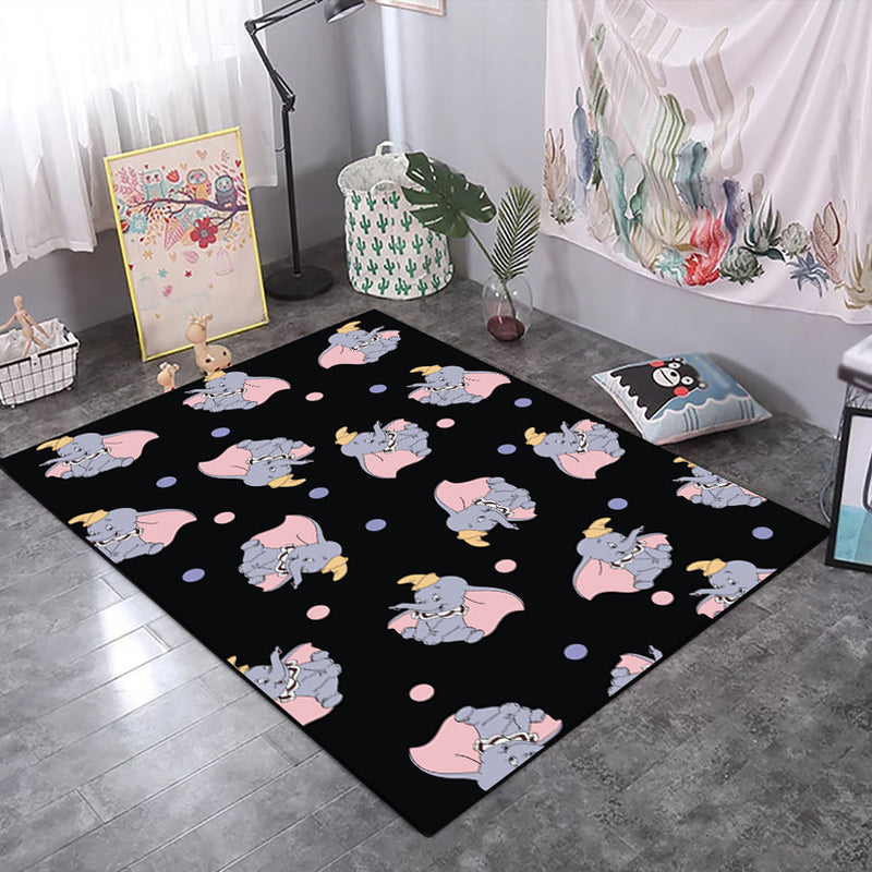 Kids Child's Room Rug in Black and Pink Animal Tiger Elephant Pig Print Rug Polyester Stain-Resistant Area Rug - Grey - Clearhalo - 'Area Rug' - 'Rug' - 1693546